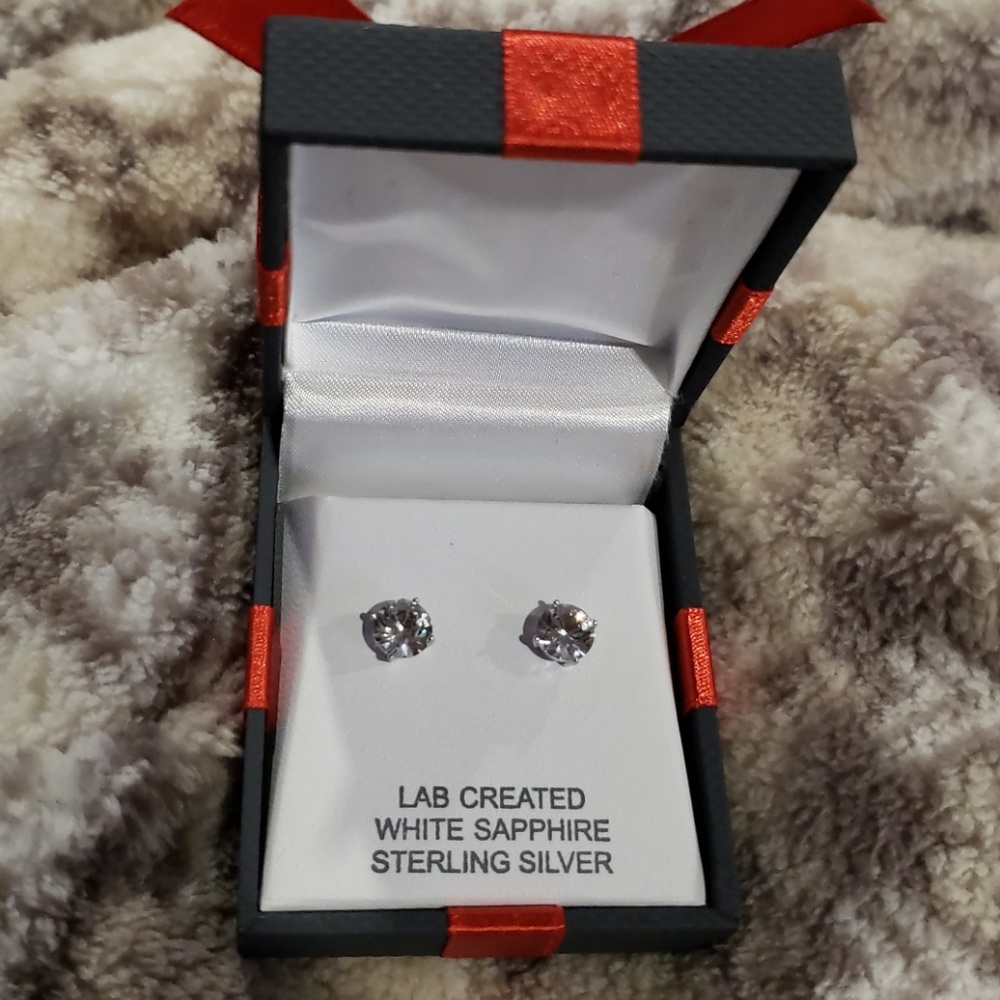 White sapphire sterling silver earrings